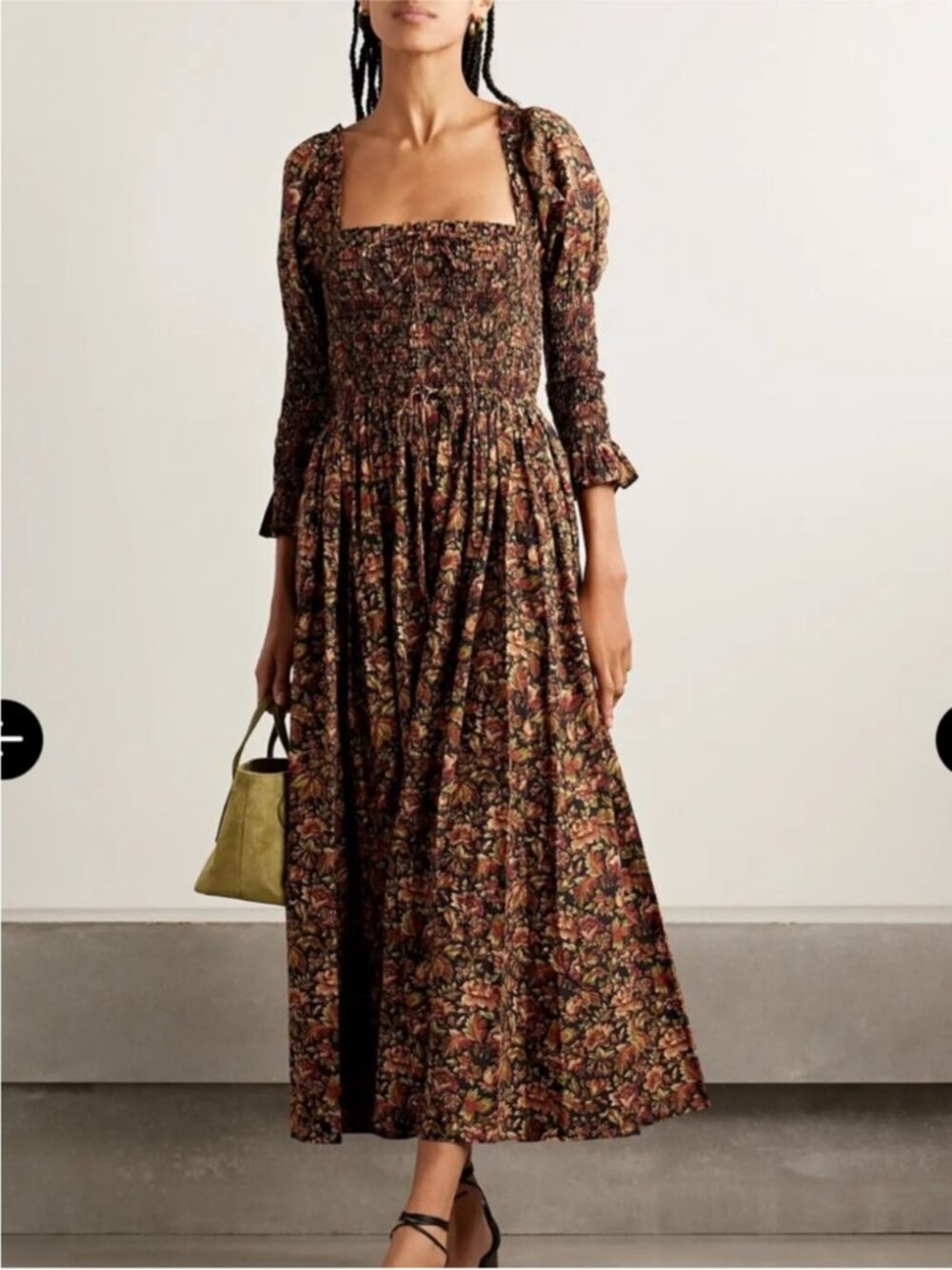 Doen BIJOU DRESS IN NOIR RÊVE DES JARDINS Leaf Print medium maxi